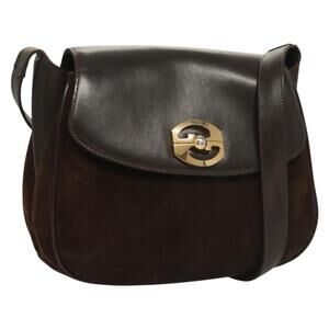 GUCCI Shoulder Bag Suede Brown Gold